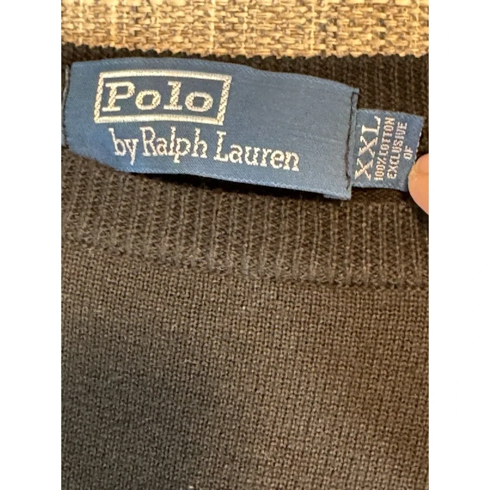 Polo Ralph Lauren Mens Black Cotton Crewneck‎ Sweater Red Pony Logo Large XXL
